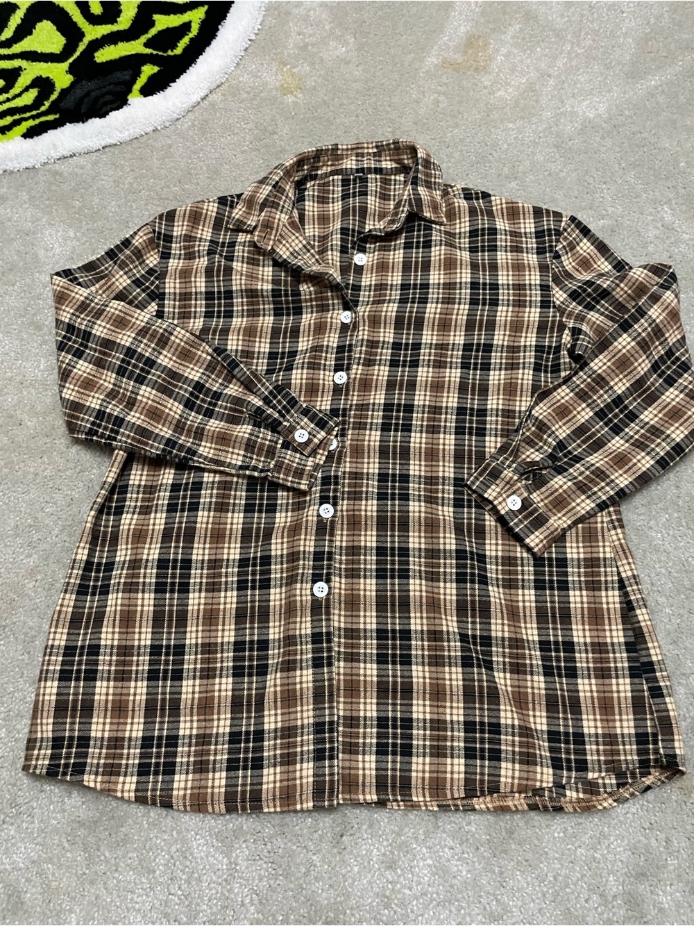 Amazon Basics OVERSIZED Women’s Brown & Black Plaid Button-Up Flannel